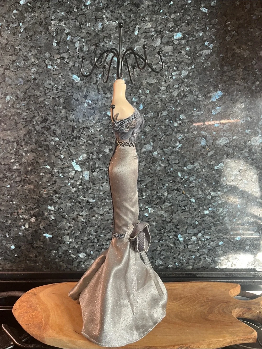 Decorative Jewelry Holder Elegant Dark Silver Mermaid Evening Dress